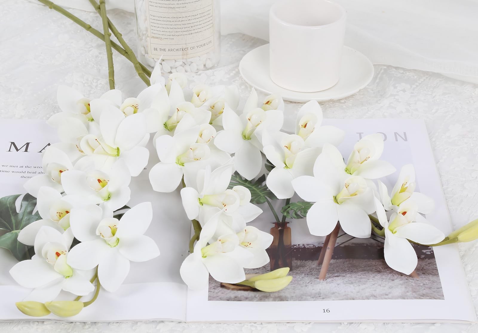 White Orchid Artificial Flowers 5 Pcs Real Touch Orchids with Stem for Vase W…