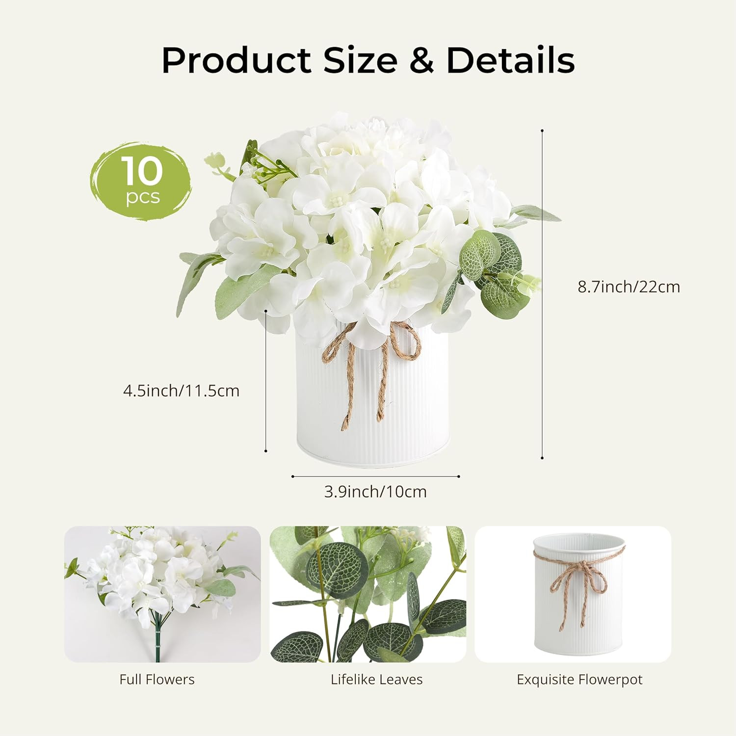 10PCS Hydrangea & Rose Centerpieces with Metal Vases for Weddings & Events