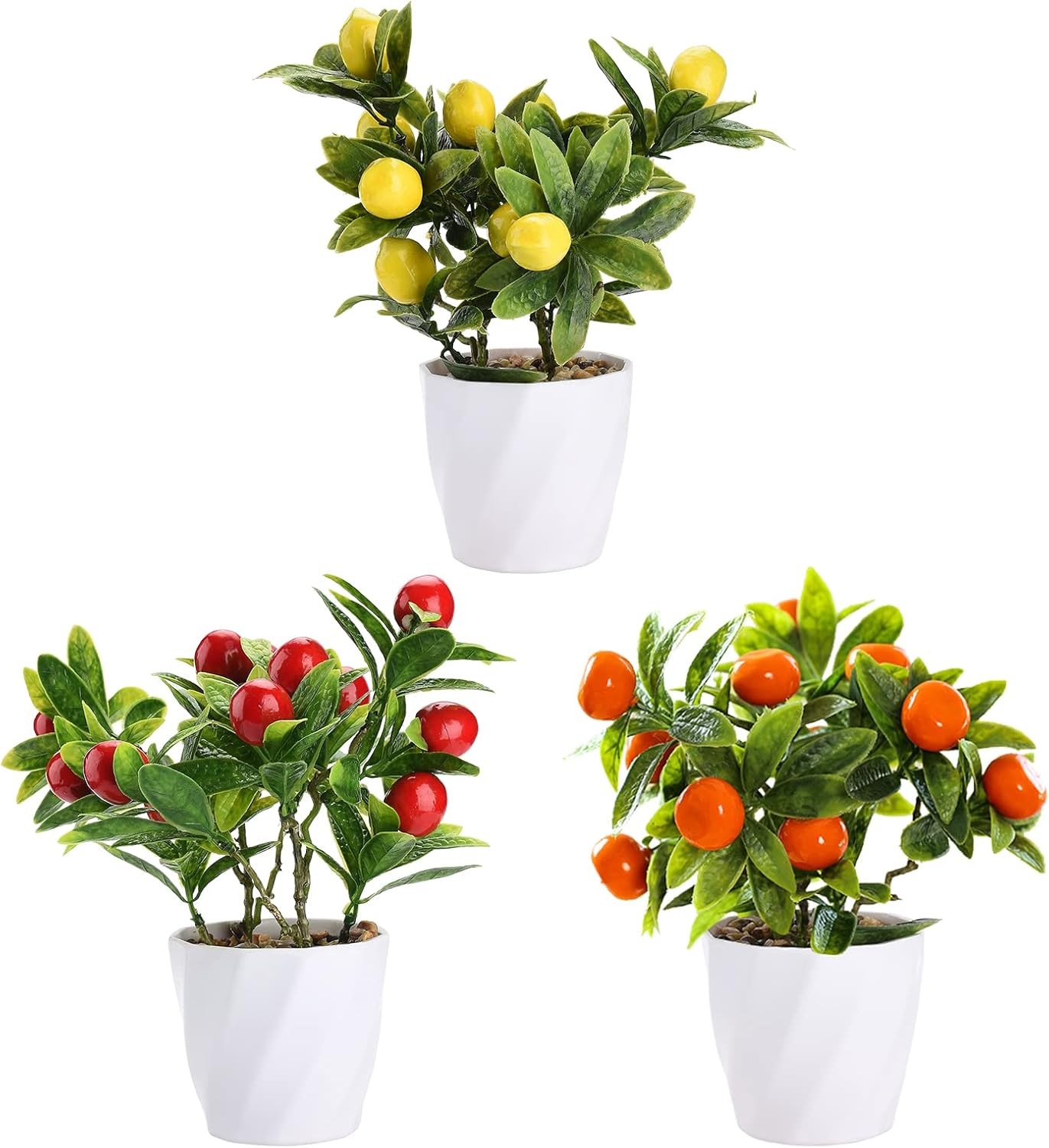 Artificial Lemon Tree Potted Plants, 10 Inch Artificial Fruit Bonsai Tree Lemon