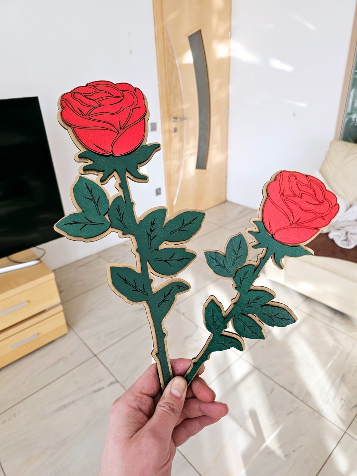 Oversized Wooden Rose – Personalized Large Decorative Red Rose with Gold Base