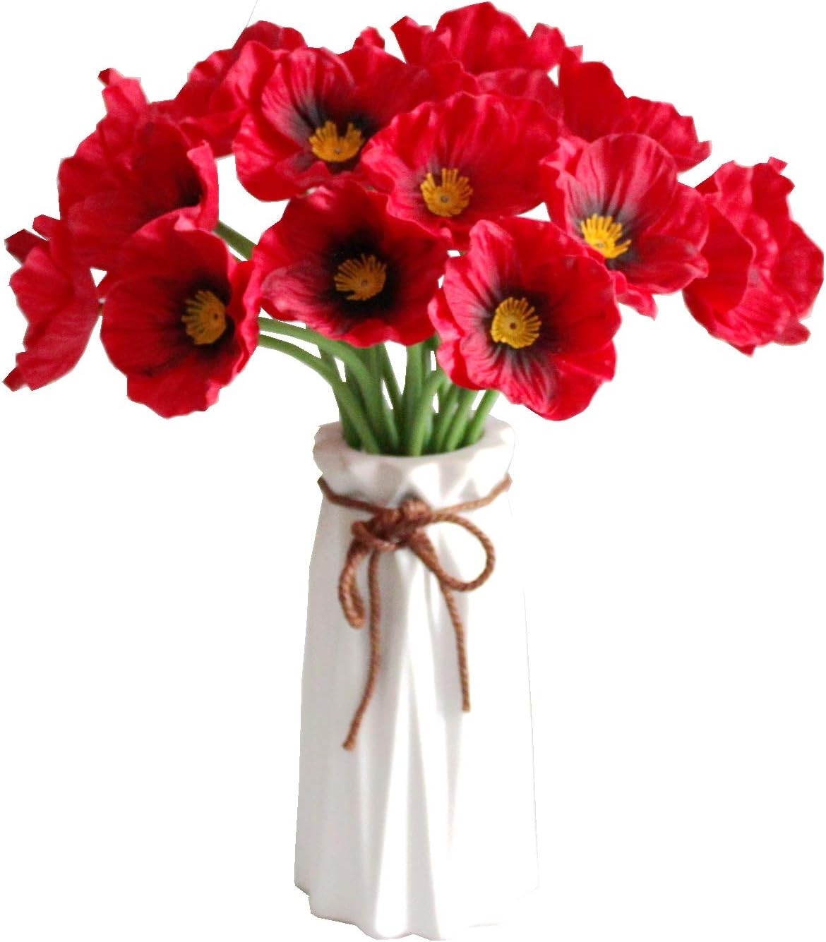 30pcs Red Artificial Poppy Silk Flowers 13″ for Memorial Day Veterans Day Hom…