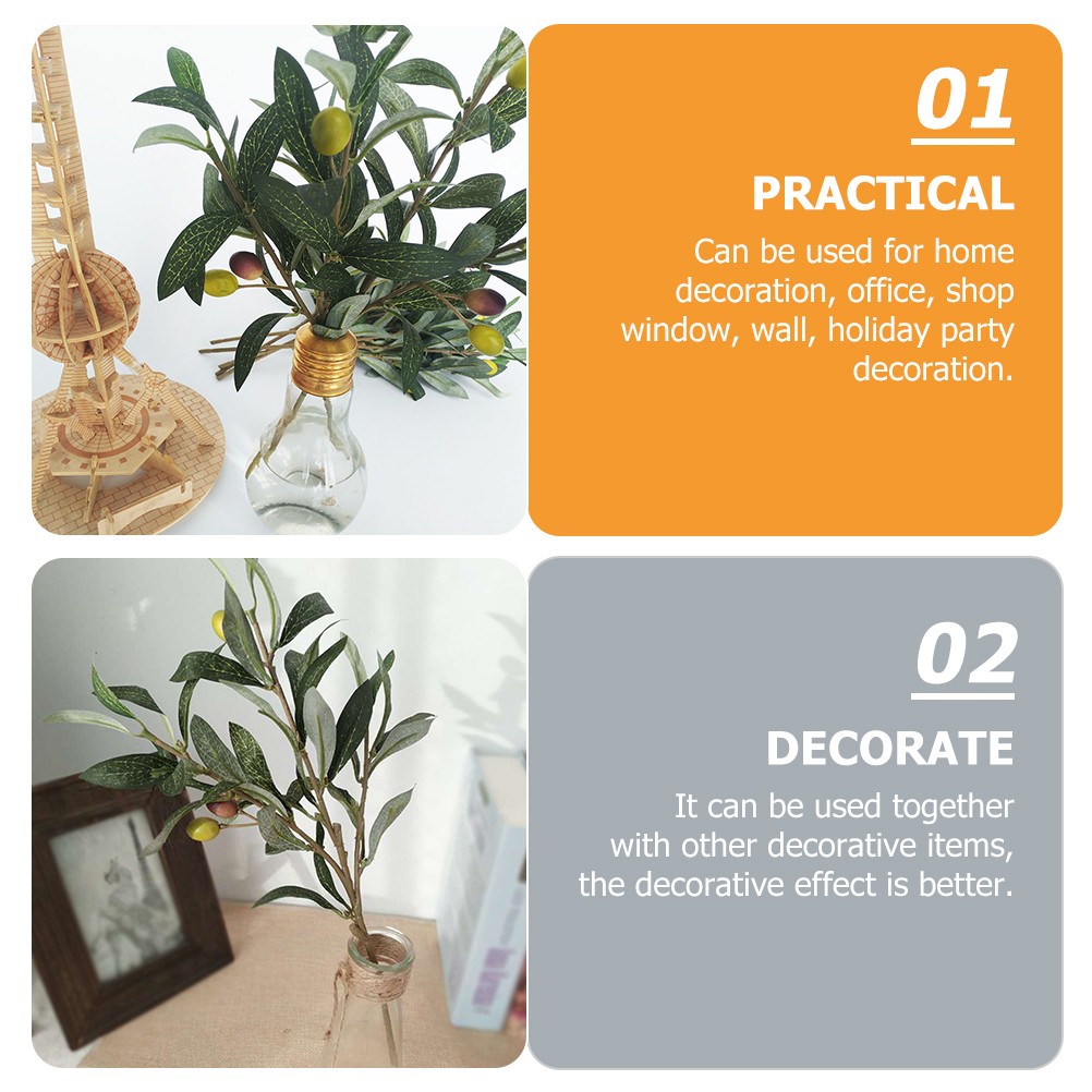 5Pcs Artificial Olive Branches Green Fake Plants Decoration for Scene Layout