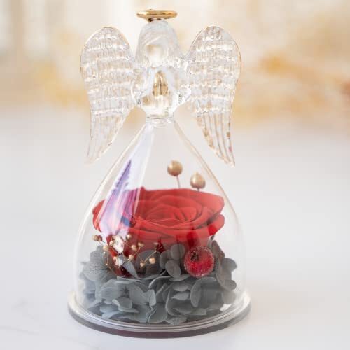 Angel Rose Birthday Gifts for Women Preserved Rose in Glass Angel Figurines G…