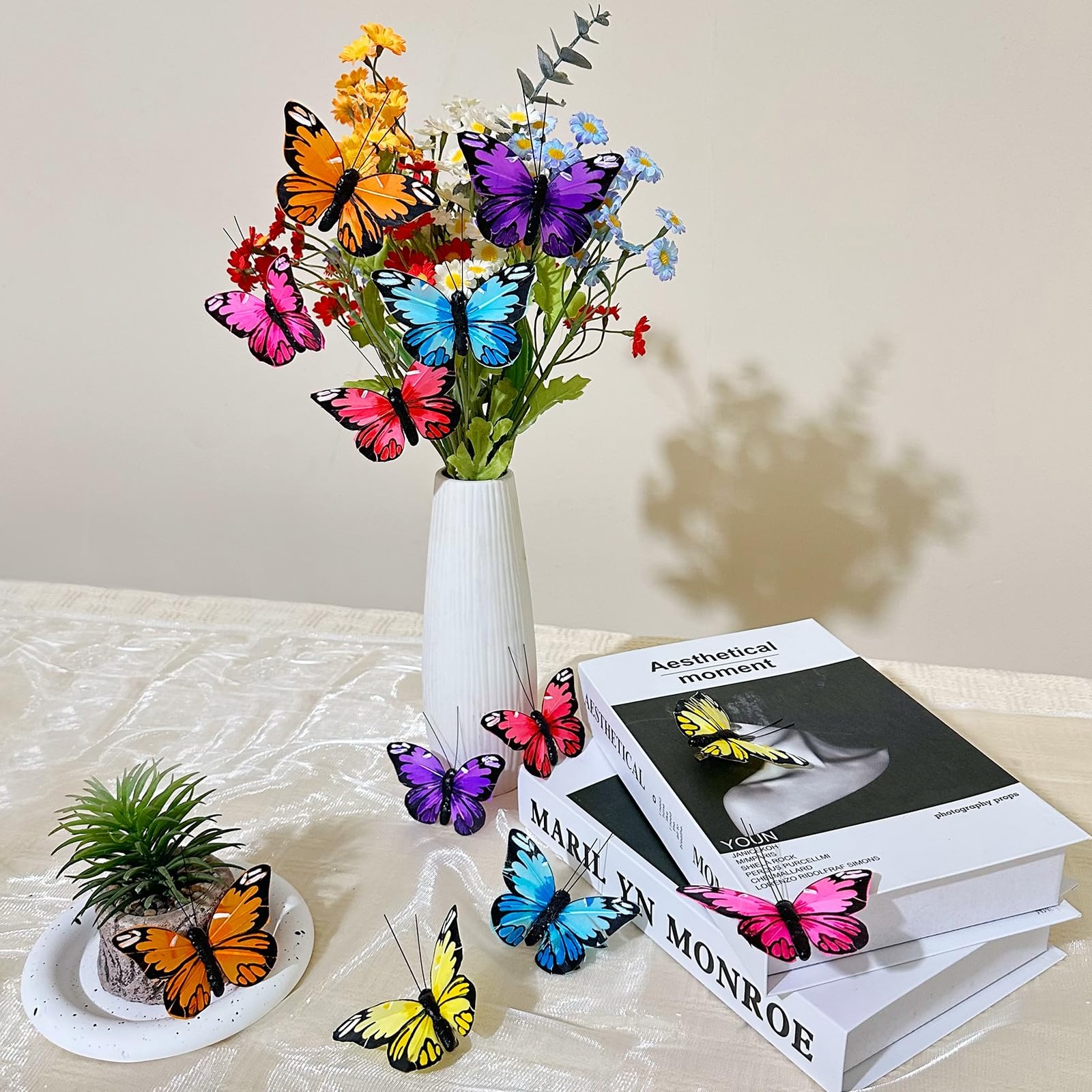 12 Pcs Artificial Feather Butterfly Clip On Ornaments for Wedding Bouquet