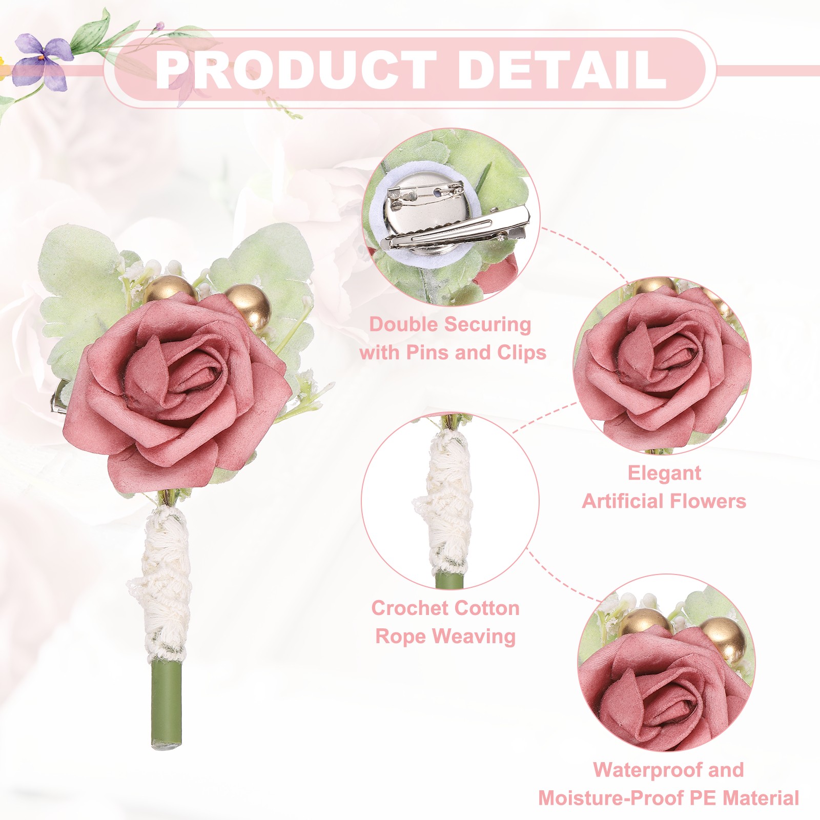 Bean Paste Wedding Boutonnieres for Men 2Pcs Webbing Artificial Flowers