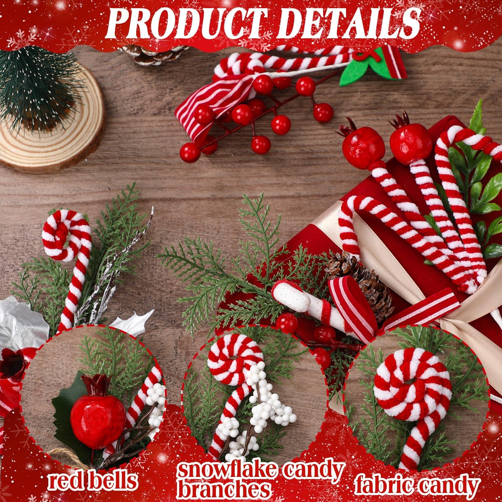 Christmas Candy Cane Picks 10 Inch Peppermint Red White Tree Ornaments 20 PCS