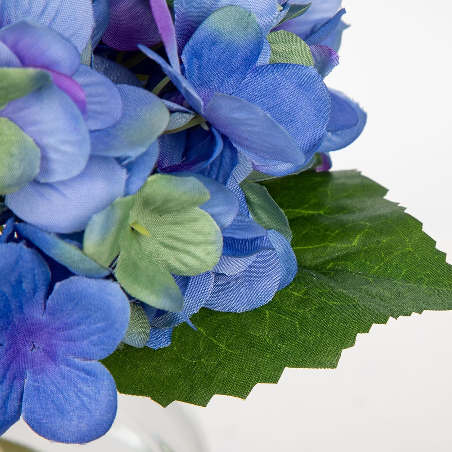 Hydrangea Artificial Flowers with Glass Vase Blue-Green Silk Faux Flowers Arrang