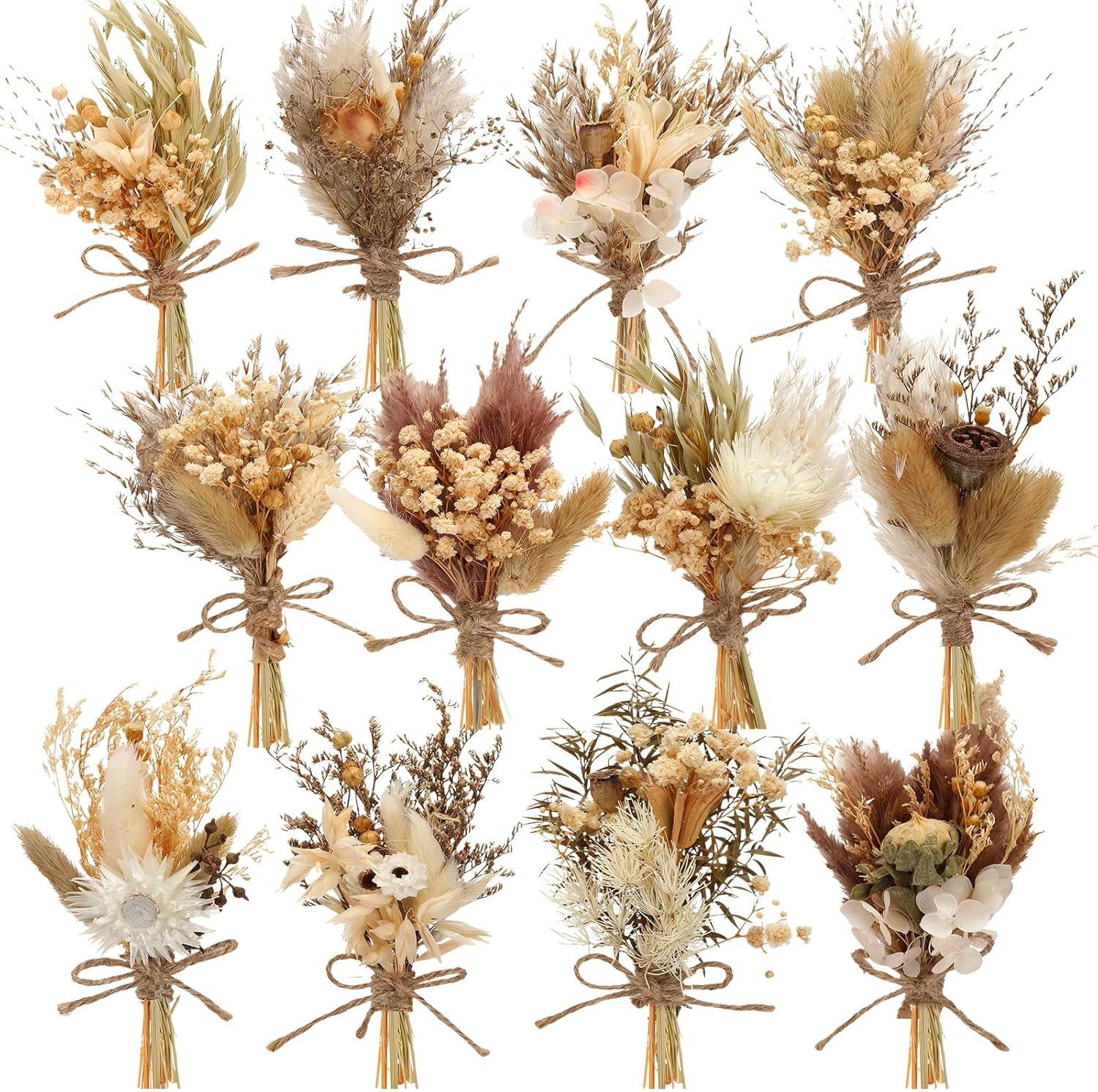 12 Pcs Boho Dried Flower Bouquet Mini Wedding Handmade Dry Flowers Decor for Vas