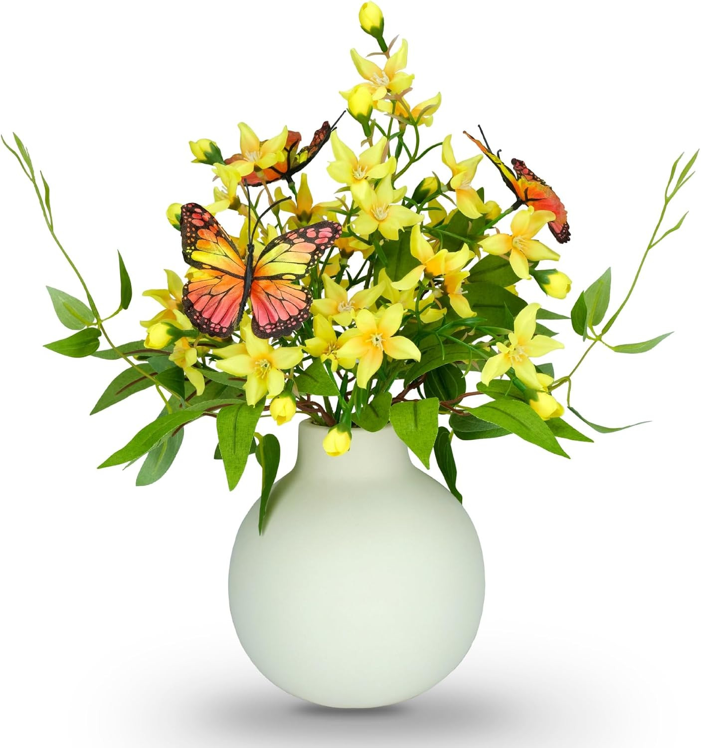 Ivory Freesia Bouquet in Ceramic Vase – No Upkeep Silk Flower Centerpiece