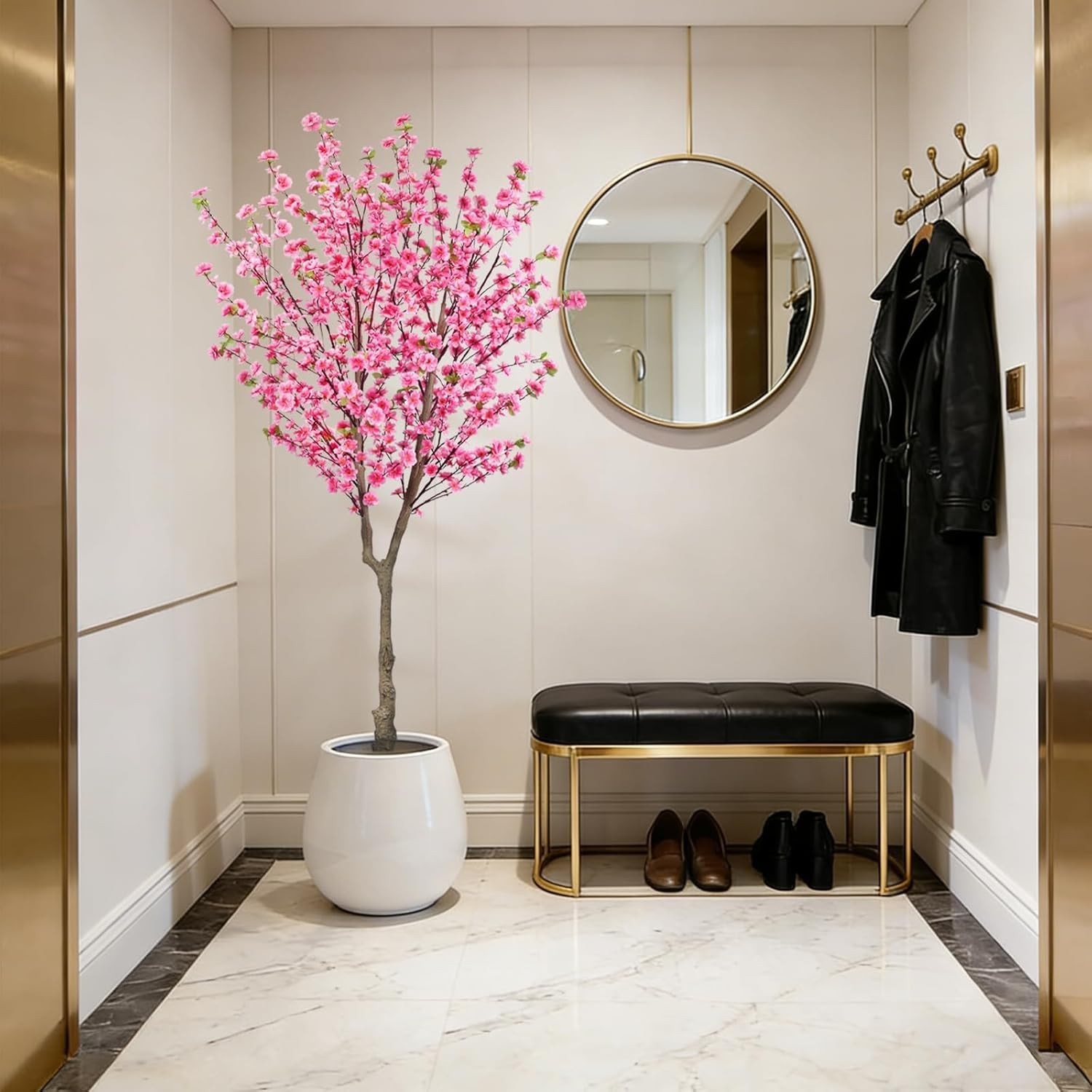 6.5ft Artificial Cherry Blossom Tree W/ 32 Branches Pink Silk Flowers Home