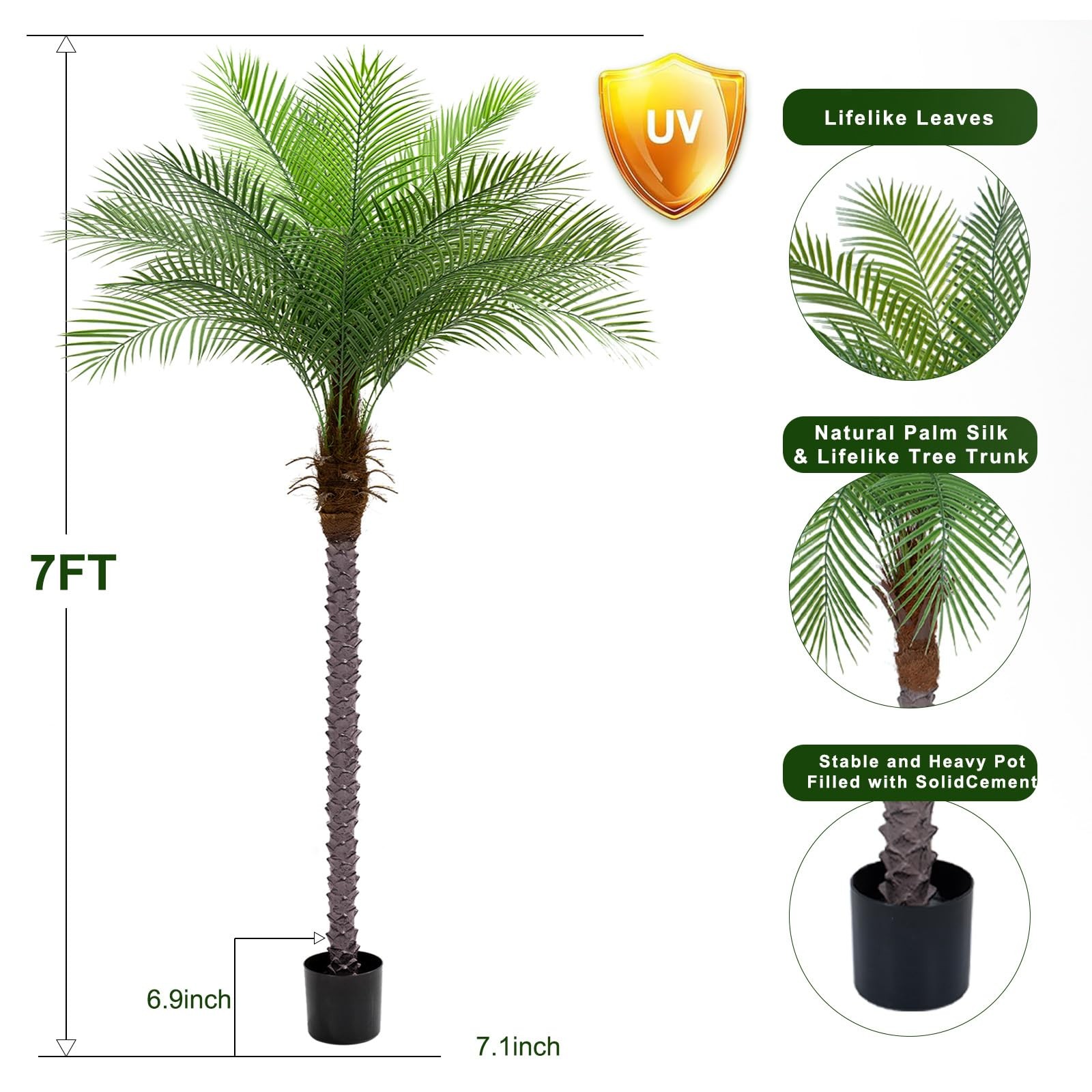 7ft Artificial Phoenix Palm Tree, Faux Coconut Silk Tropical Fake Palm Plant …
