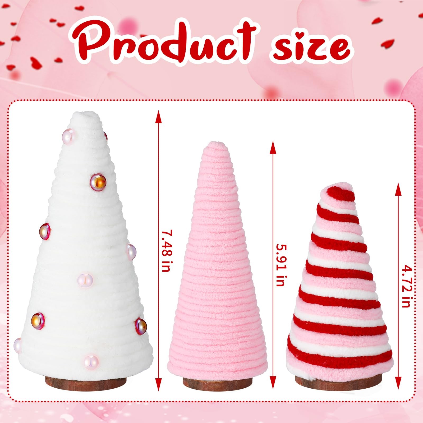 3 Pcs Valentine Day Tree Table Decorations Yarn Wrapped Mini Trees Pink White Va