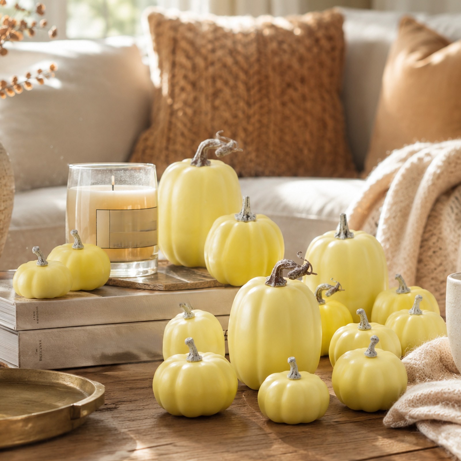 Foam Pumpkins 12 Pack in Three Soft Tones for Tiered Tray and Harvest Decor