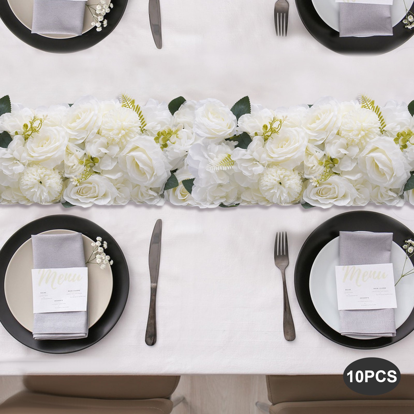 White Silk Wedding Centerpieces Set Of 10 U-Shaped Free-Standing 52 × 28 cm