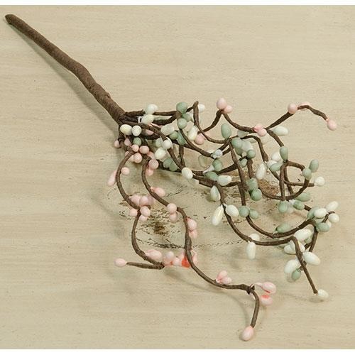 NEW PRIMITIVE Pip Berry Picks Stems 12″T GREEN PINK CREAM 3 pcs Crafts Cottage