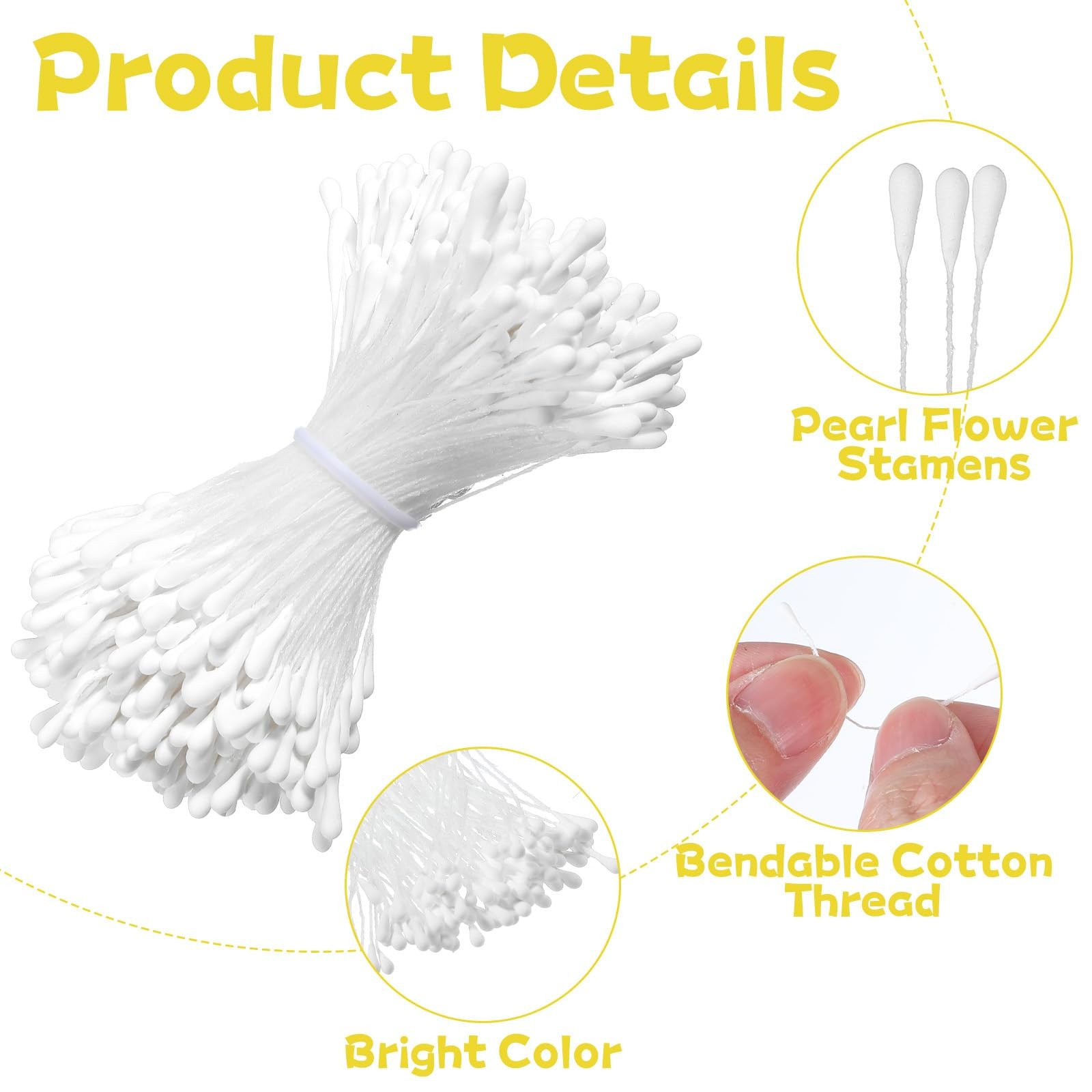 800 PCS Flower Stamens White 2mm Pearl Double Head Artificial Floral Crafts