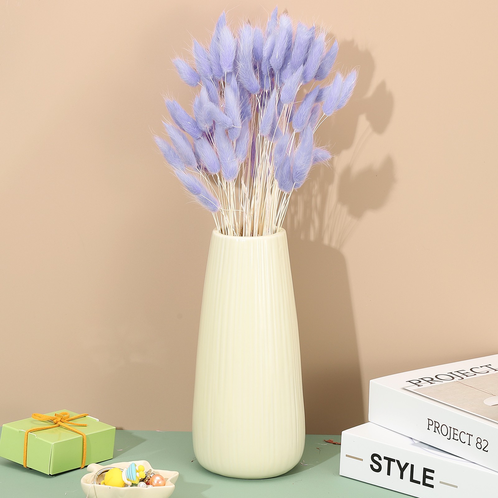 15.7in Bunny Tails Dried Flowers, 80pcs Pampas Grass Decor Rabbit Tail, Purple