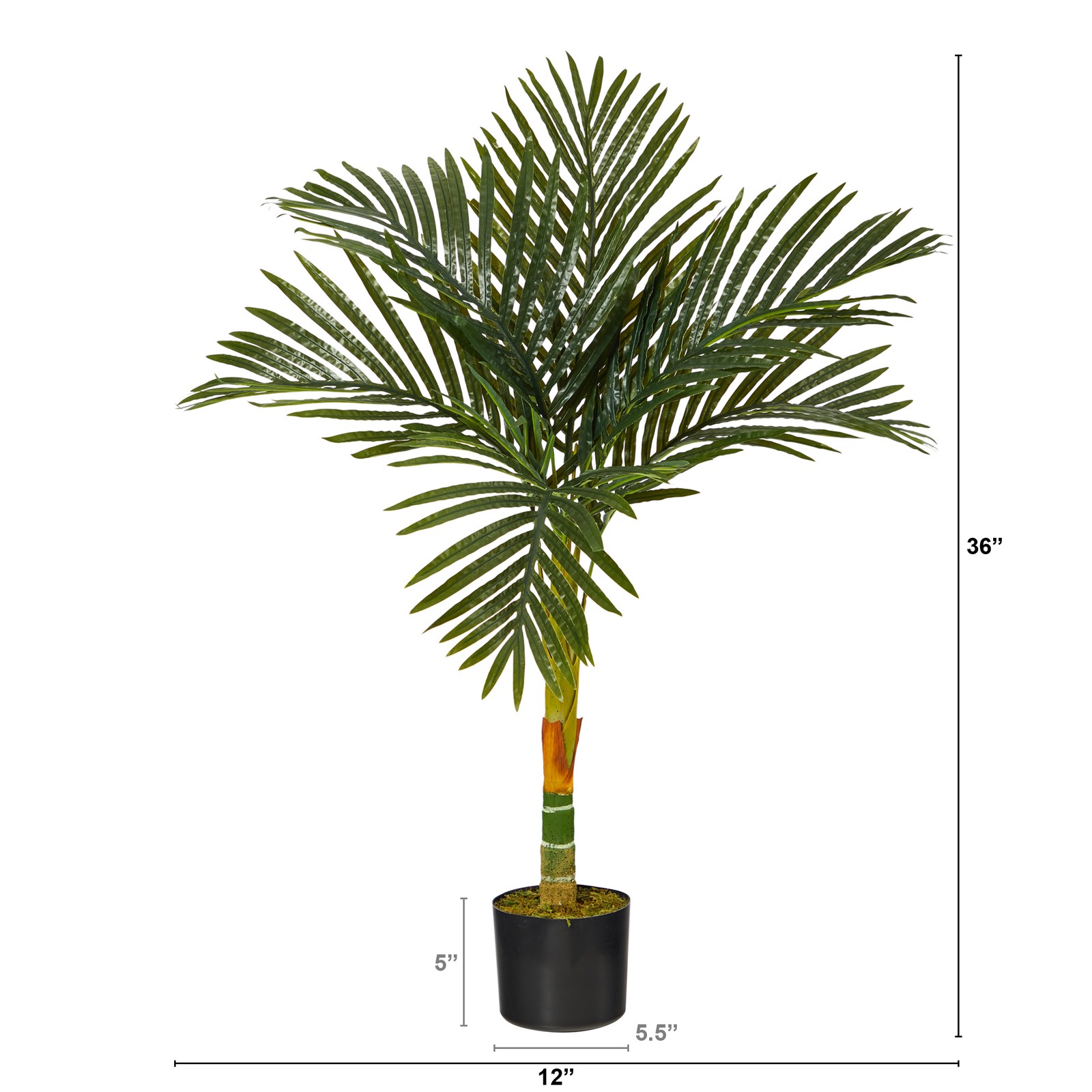 Nearly Natural 3ft Golden Cane Artificial Palm Tree in Green