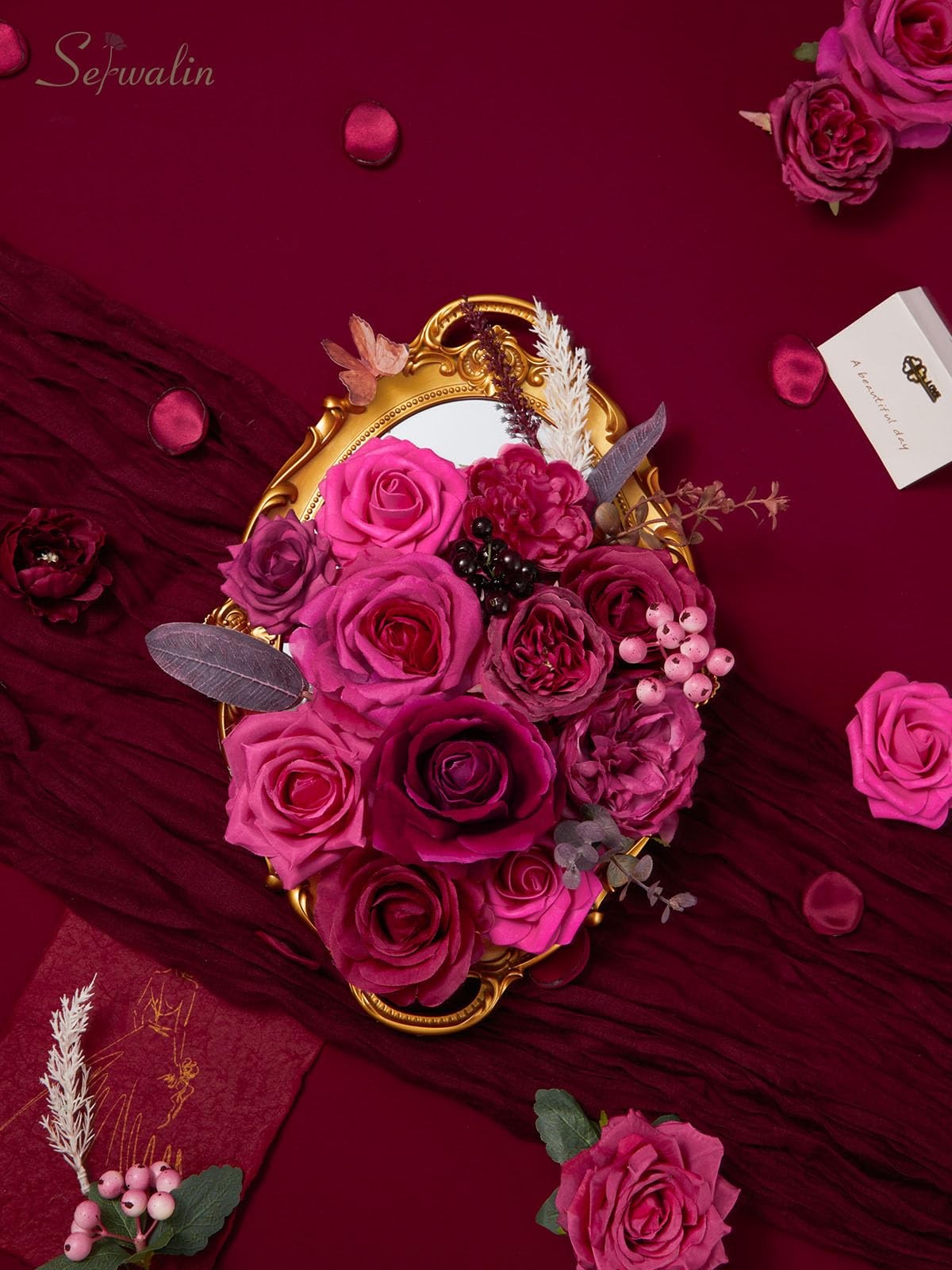 Artificial Flowers Dark Magenta Hot Pink Fake Wedding Flowers Silk Flowers Fa…