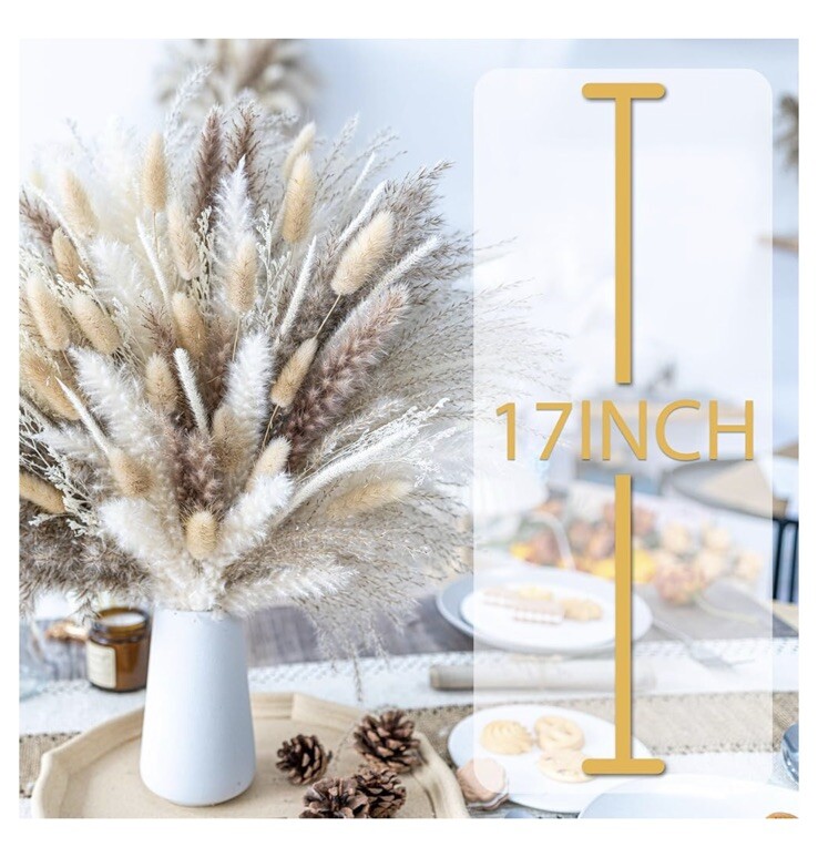 96PCS Natural Dried Pampas Grass Boho Home Decor Bouquet Phragmites Dried Flower