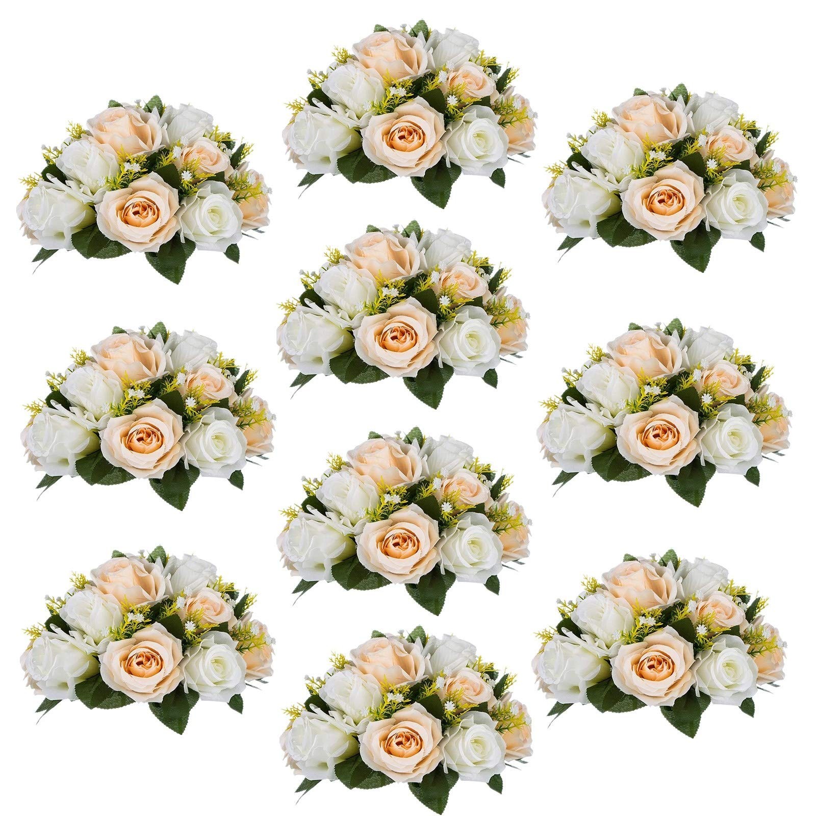 Champagne White Artificial Flower Bouquet 10pcs Lifelike Silk Flowers 25cm