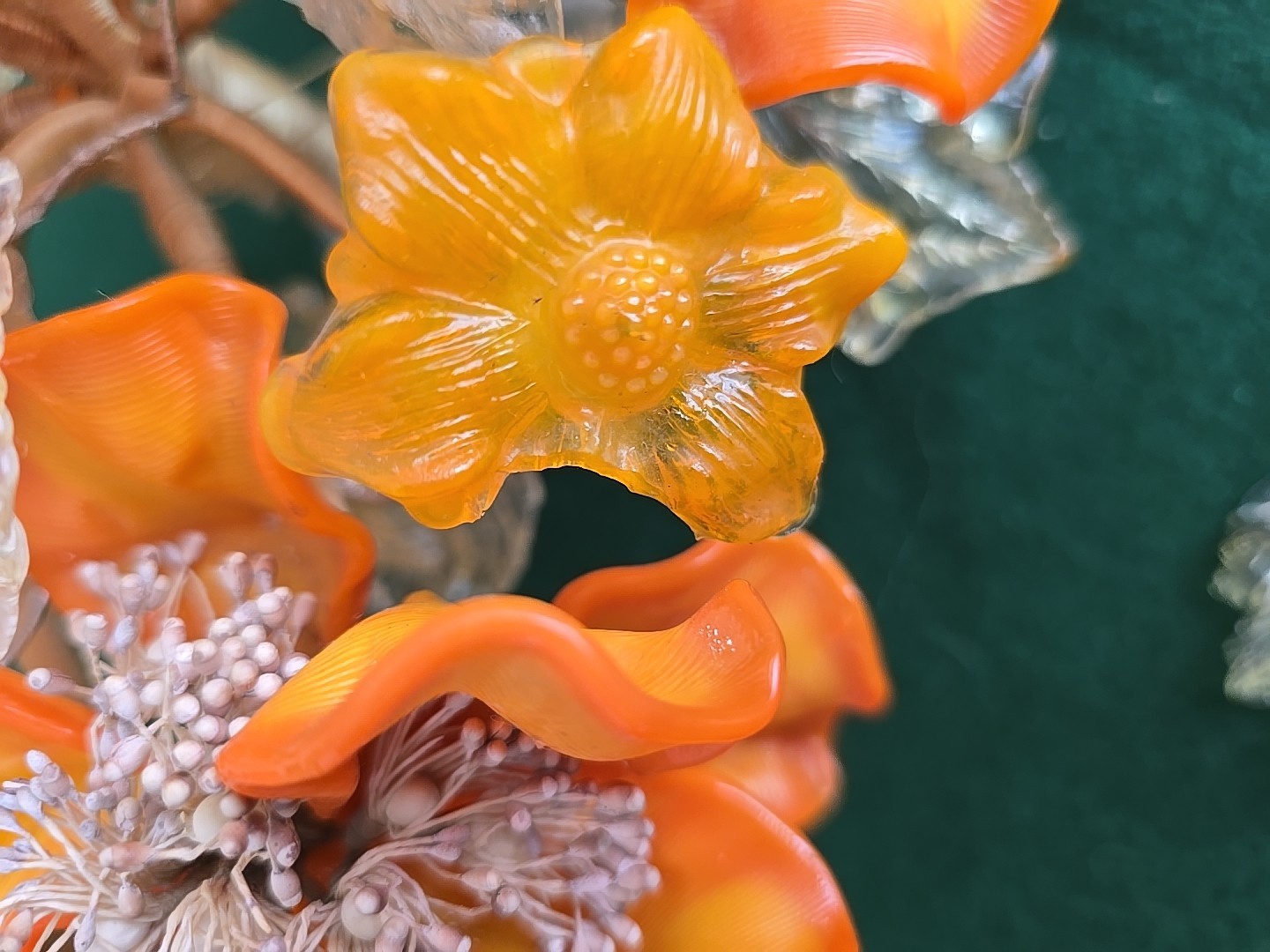 Art Glass Orange Flower Arrangement Peony Bonsai Tree Centerpiece Murano? Italy