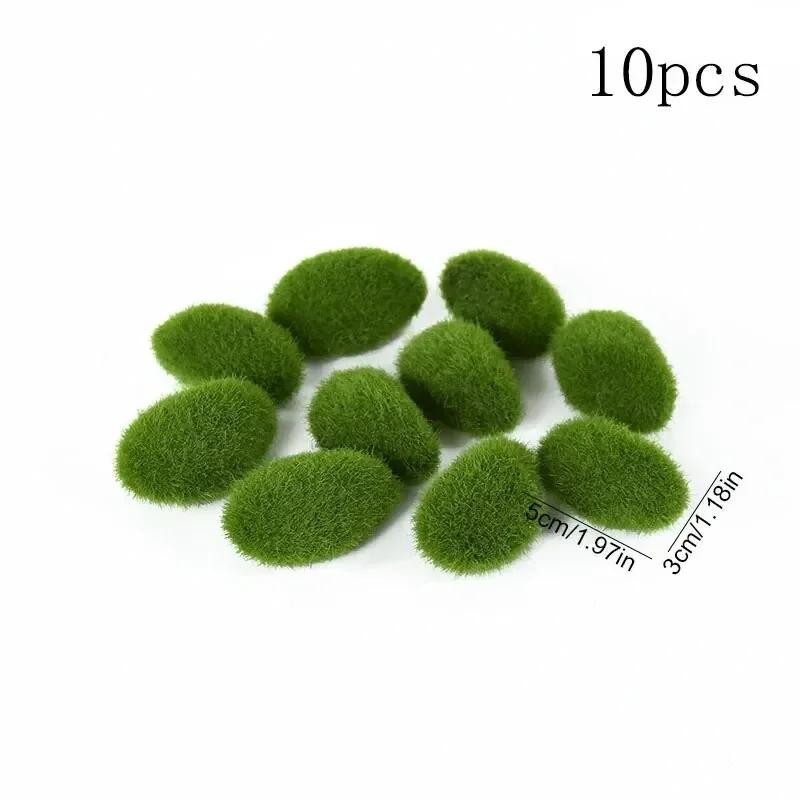 10pcs Artificial Moss Rocks Fake Green Stones Garden Pot Craft Decor Set