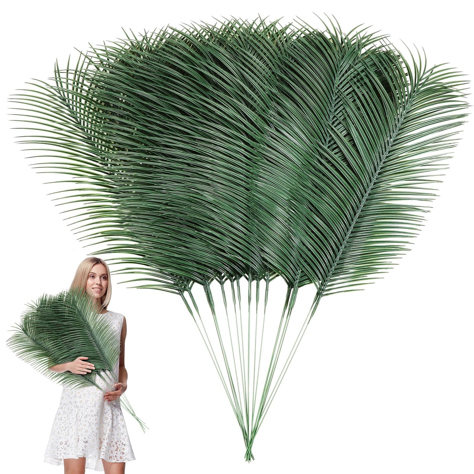 50 Pcs Large Palm Leaves 31″ – Artificial Greenery for Luau, Beach, Safari Parti