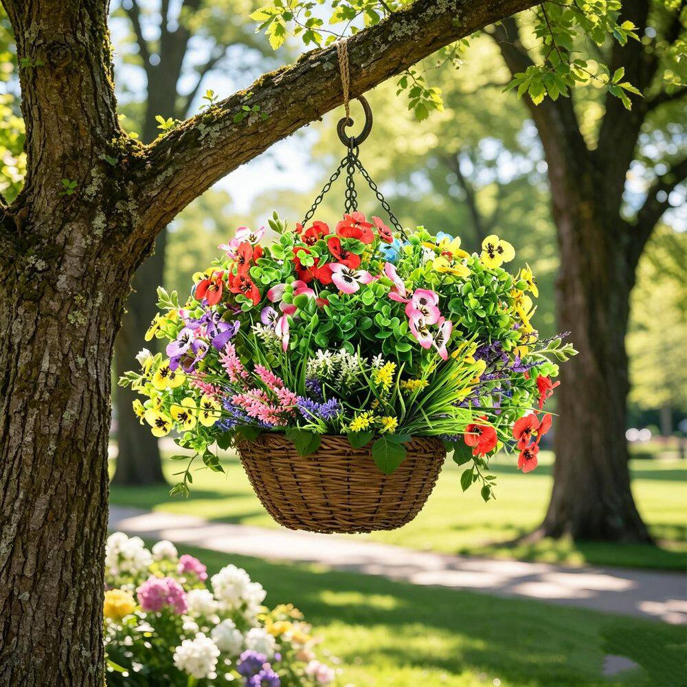 16.5 In. Multi-Colored Outdoor Artificial Eucalyptus Flowers Fake Plastic Plants