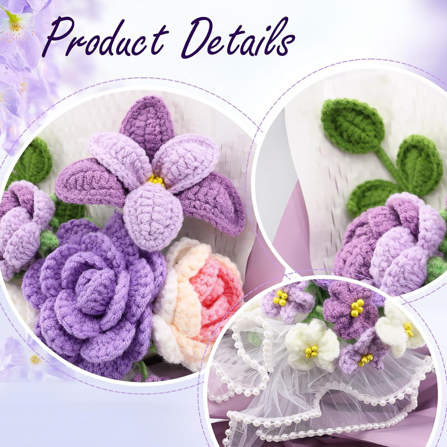 Crochet Flowers,Finished Bouquet Crocheted Cotton Thread Flowers, Handmade Croch