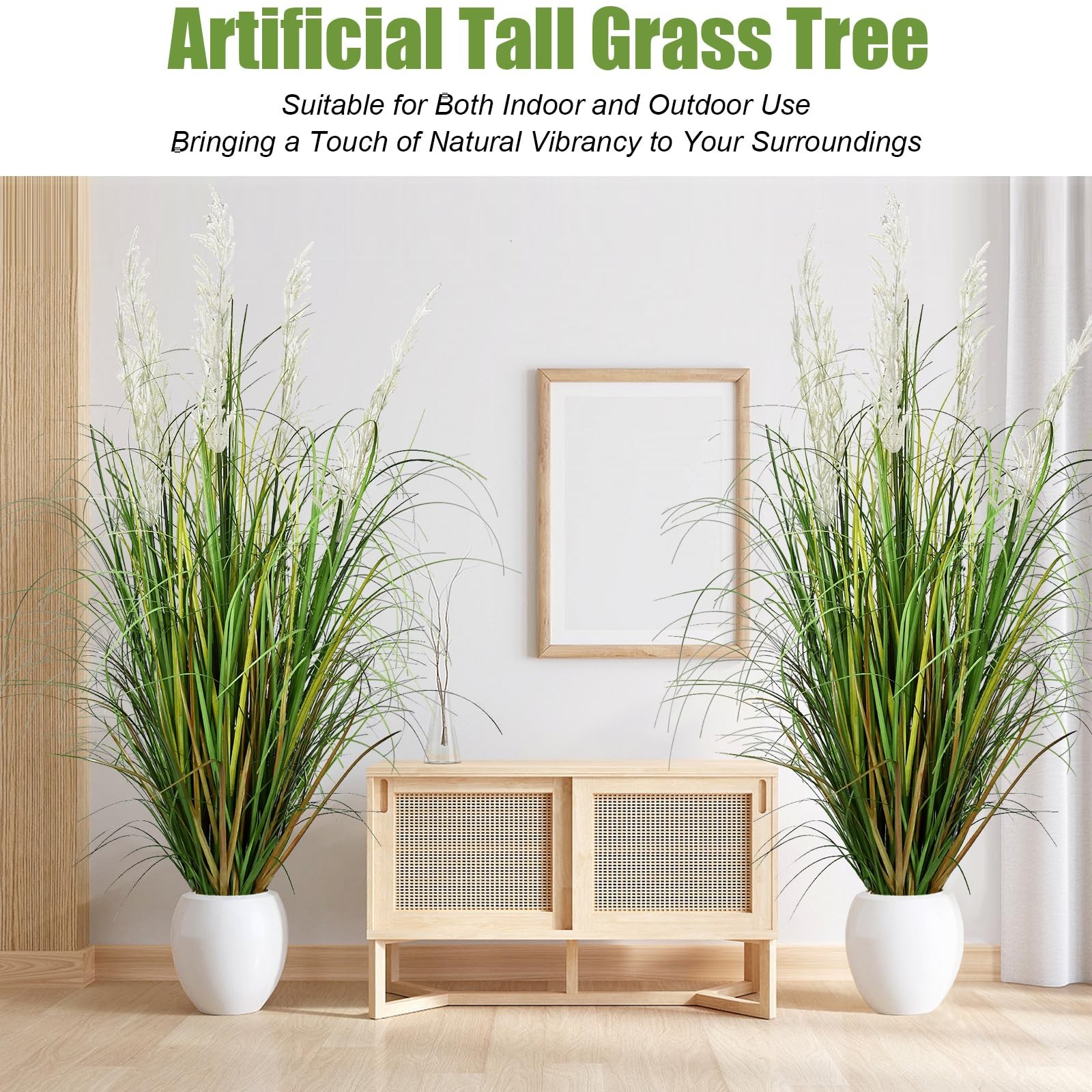HTVSHEE 47in Tall Artificial Pampas Grass, 2-Pack Fake Plants for Indoor Outd…