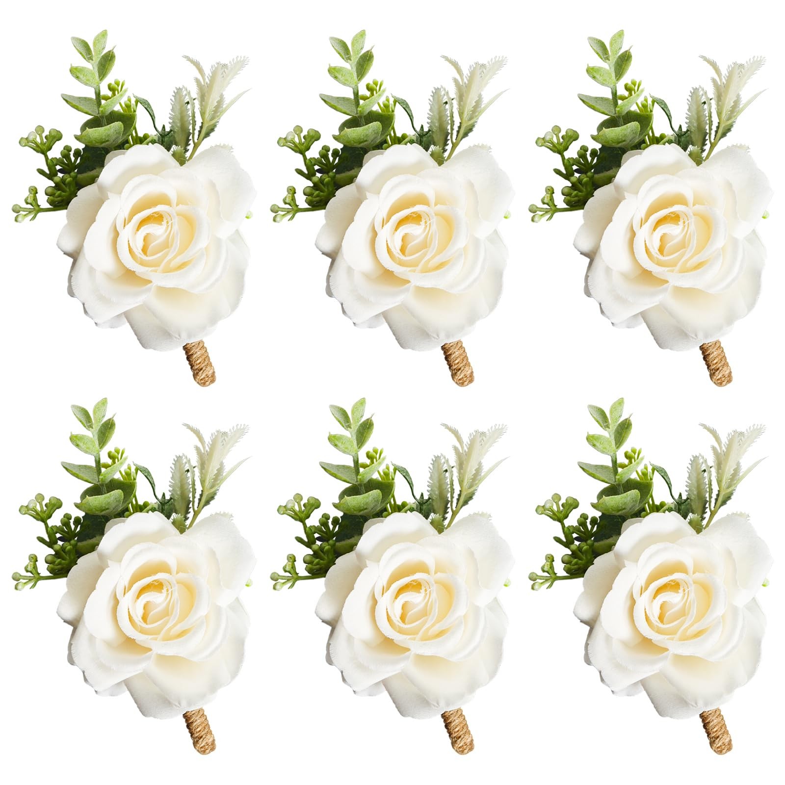 Ivory Rose Boutonniere for Men Wedding Set of 6 Groom Groomsmen Man Artificia