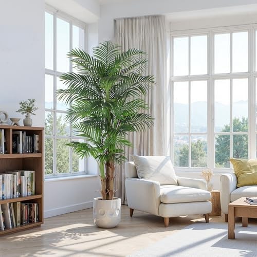 Tall Triple Golden Cane Palm Artificial Tree 7ft, Large Topical Fake Tree wit…