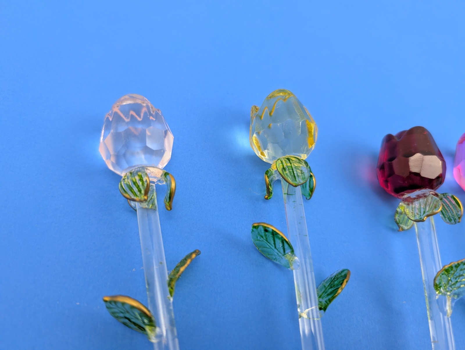 Set of 6 Exquisite Glass Stem Roses for Floral Bouquet