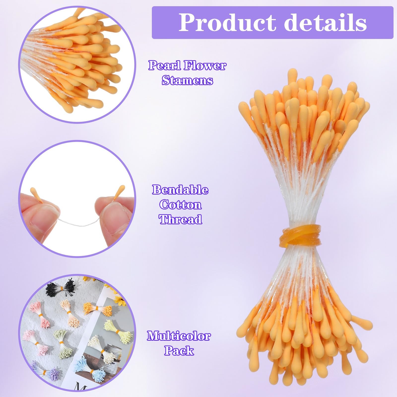 1200 PCS Flower Stamens for Crafts, 3mm Artificial Flower Stamens Pearl Paper…