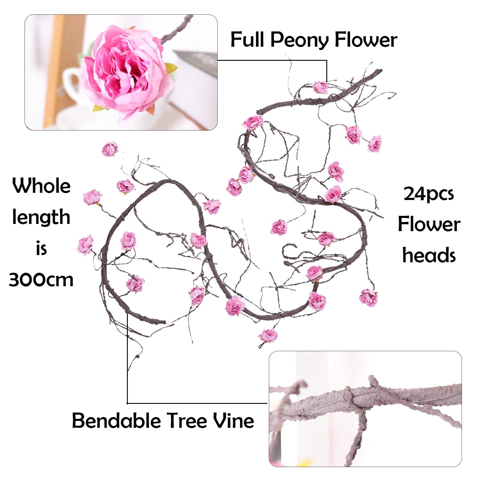 1PCS 300cm/118inch Large Flexible Artificial Tree Fall Vines Twine Wood Branc…