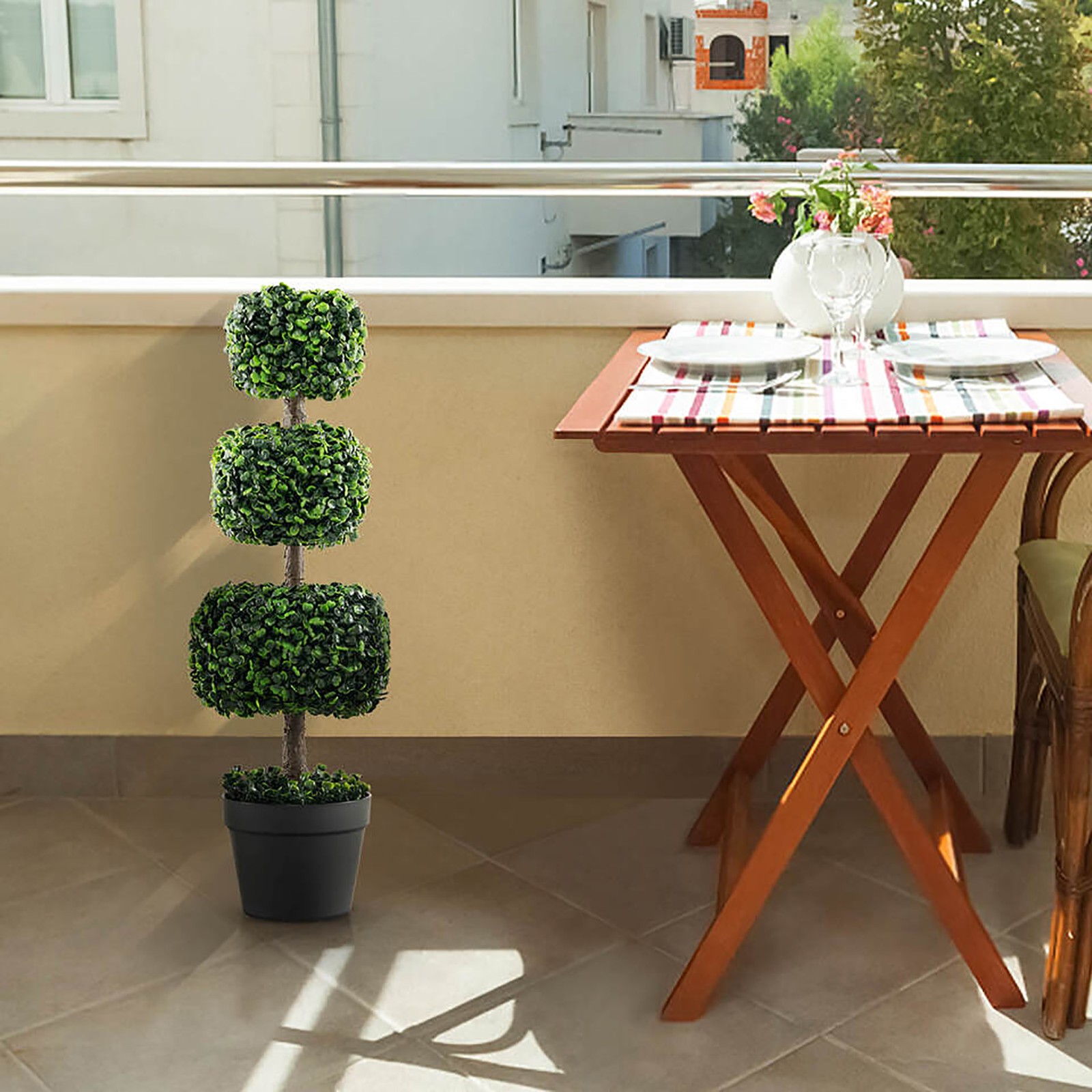 2 PCS 35″ Artificial Boxwood Topiary Tree Faux Greenery Plant Fake Tree