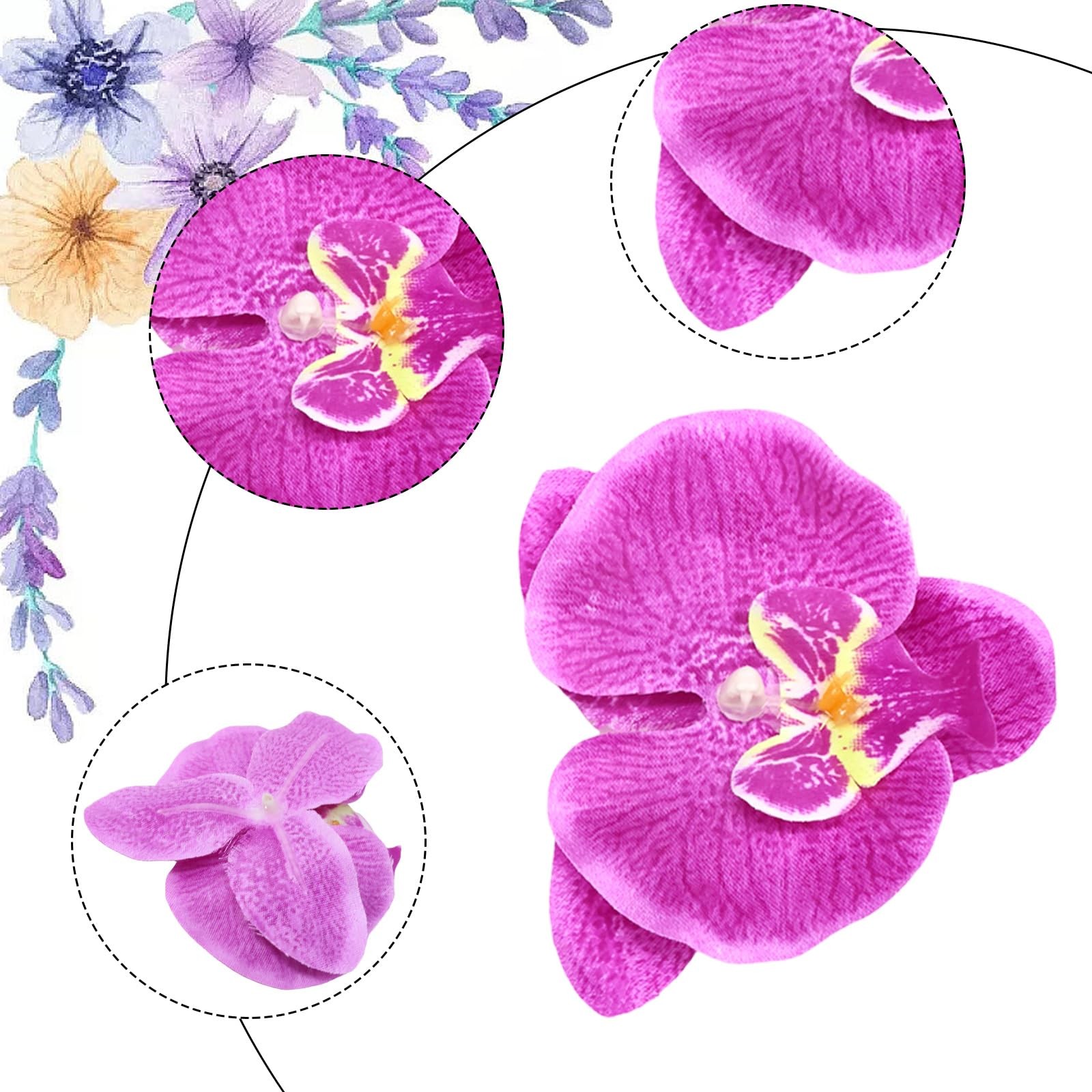24PCS Fabric Butterfly Orchid Flower Heads Artificial Fake Flowers Heads for …