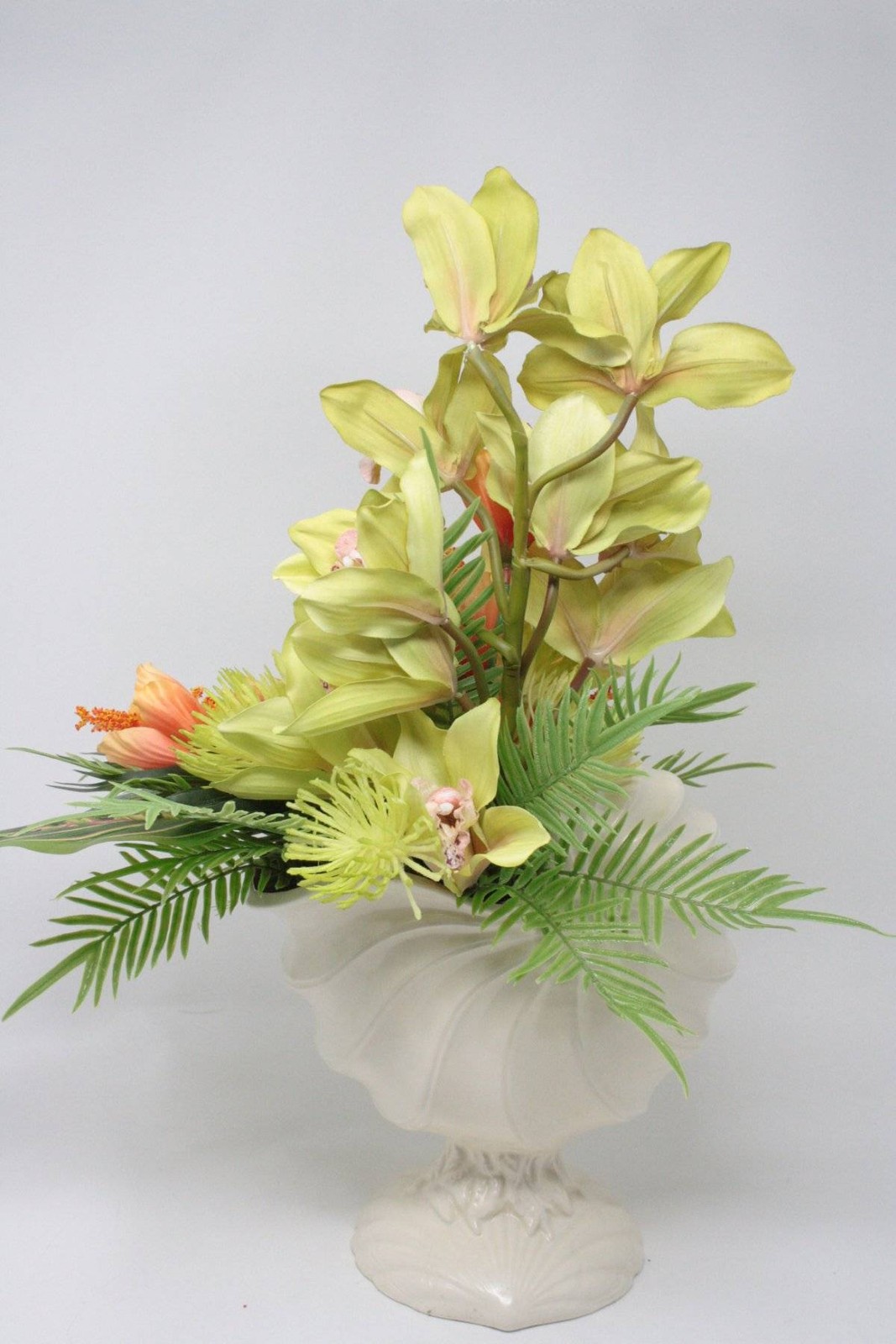 Artificial Tropical Floral Flower Arrangement Centerpiece Shell Vase Lime Green