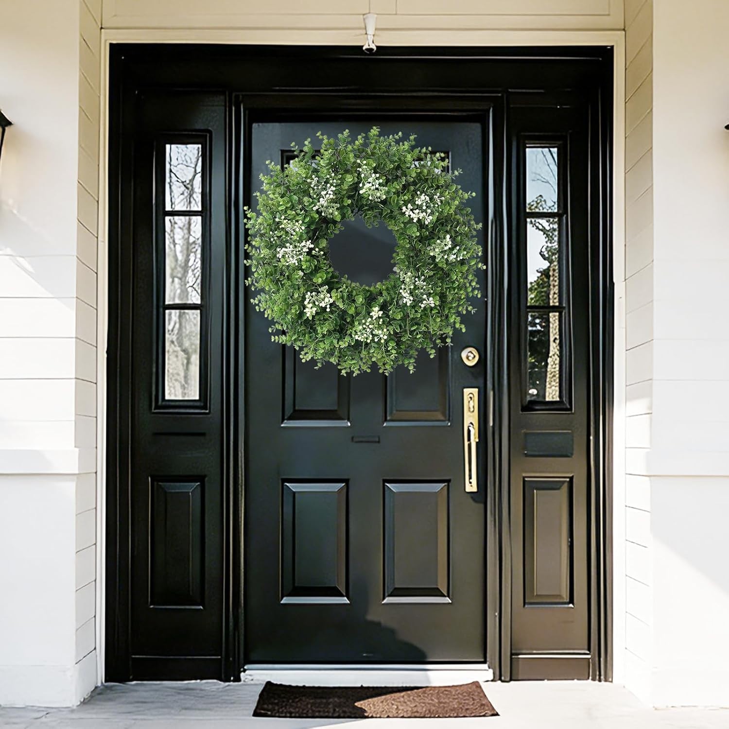 Large Green Boxwood Wreath for Front Door All Season Outdoor Indoor Home Decor
