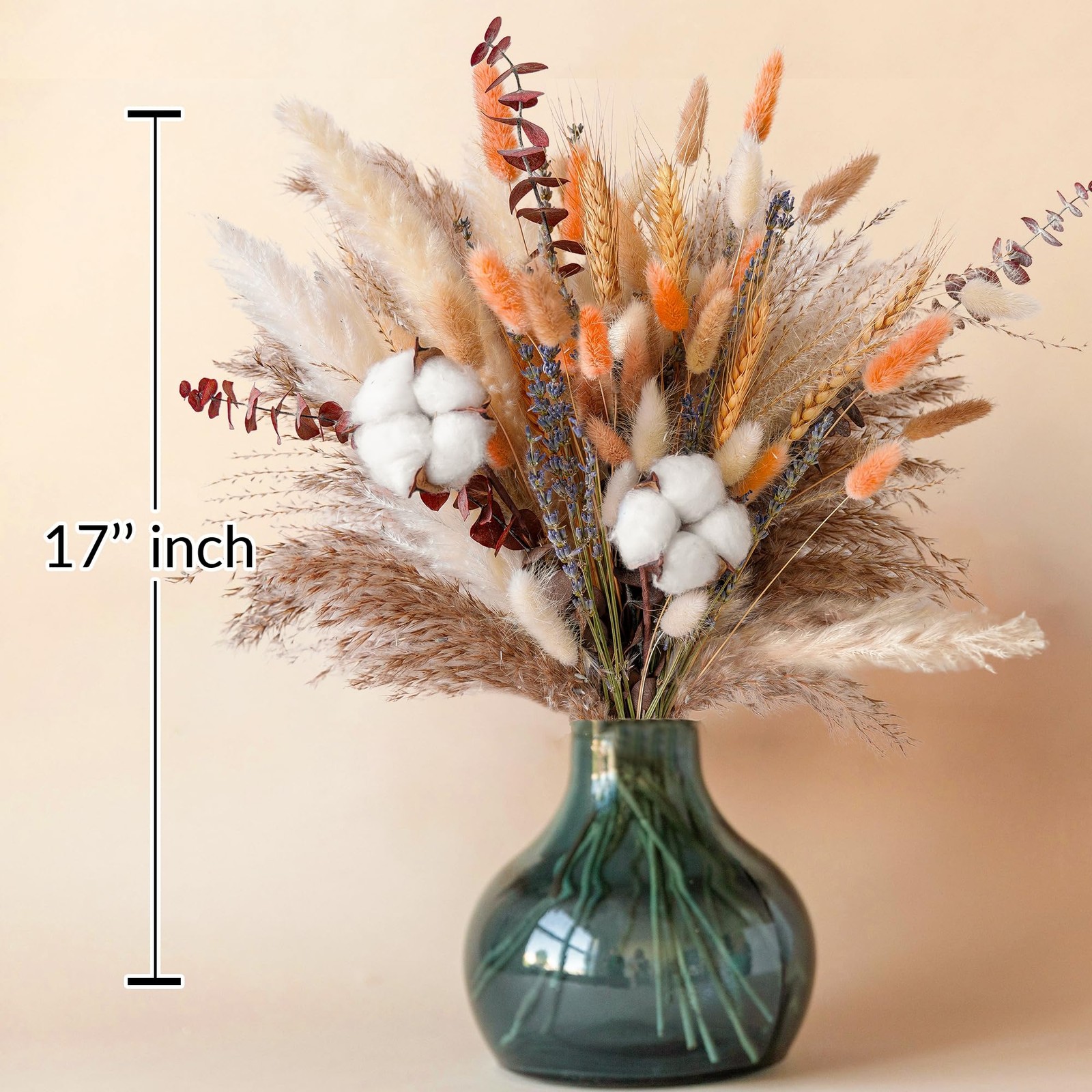 Fall Dried Flower Bouquet – Boho Fall Decor with Pampas Grass, Cotton, and Or…