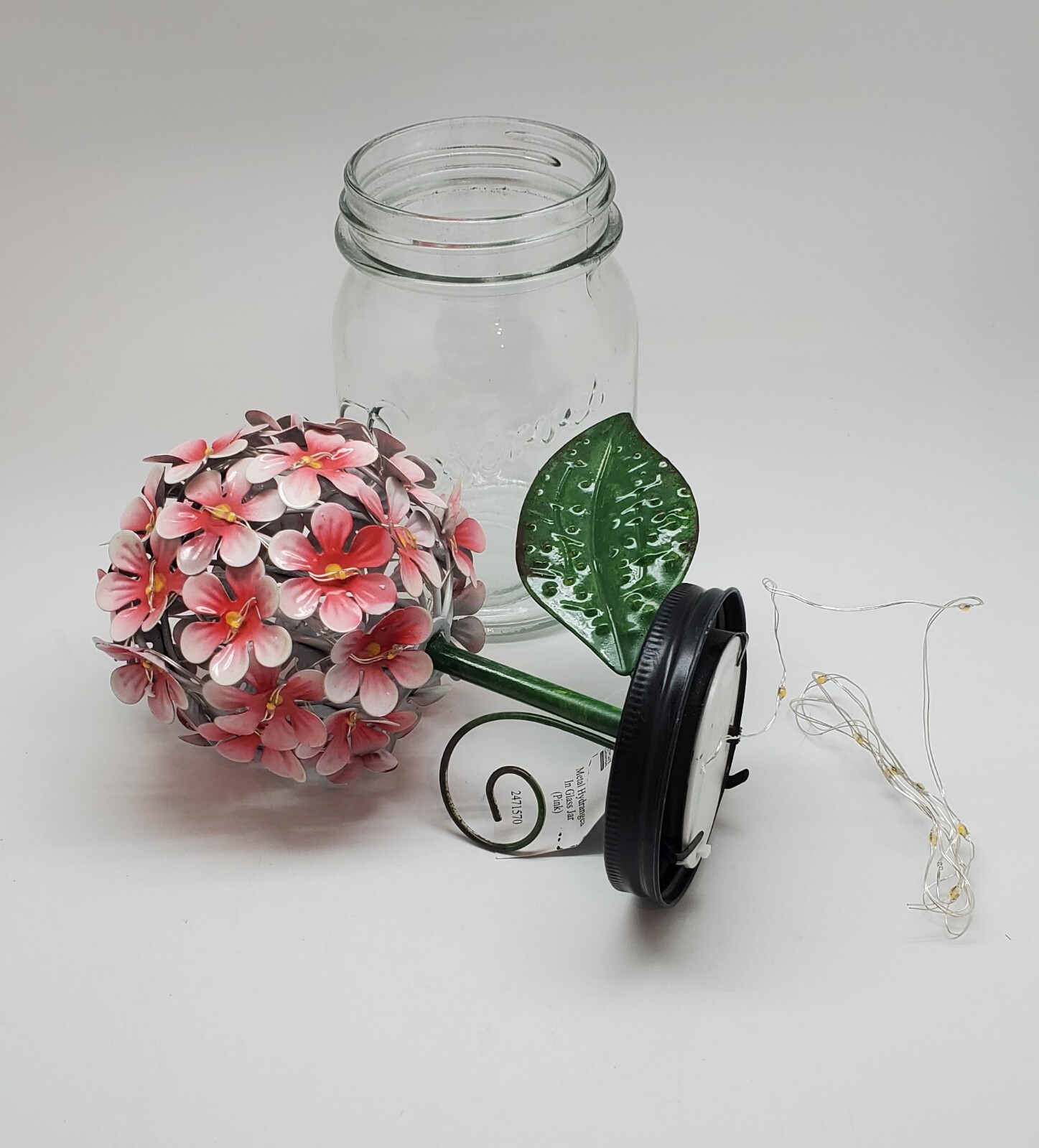 LED Lighted Metal Hydrangea in Jar with fairy light, Ultimate In.. Pink. Q8