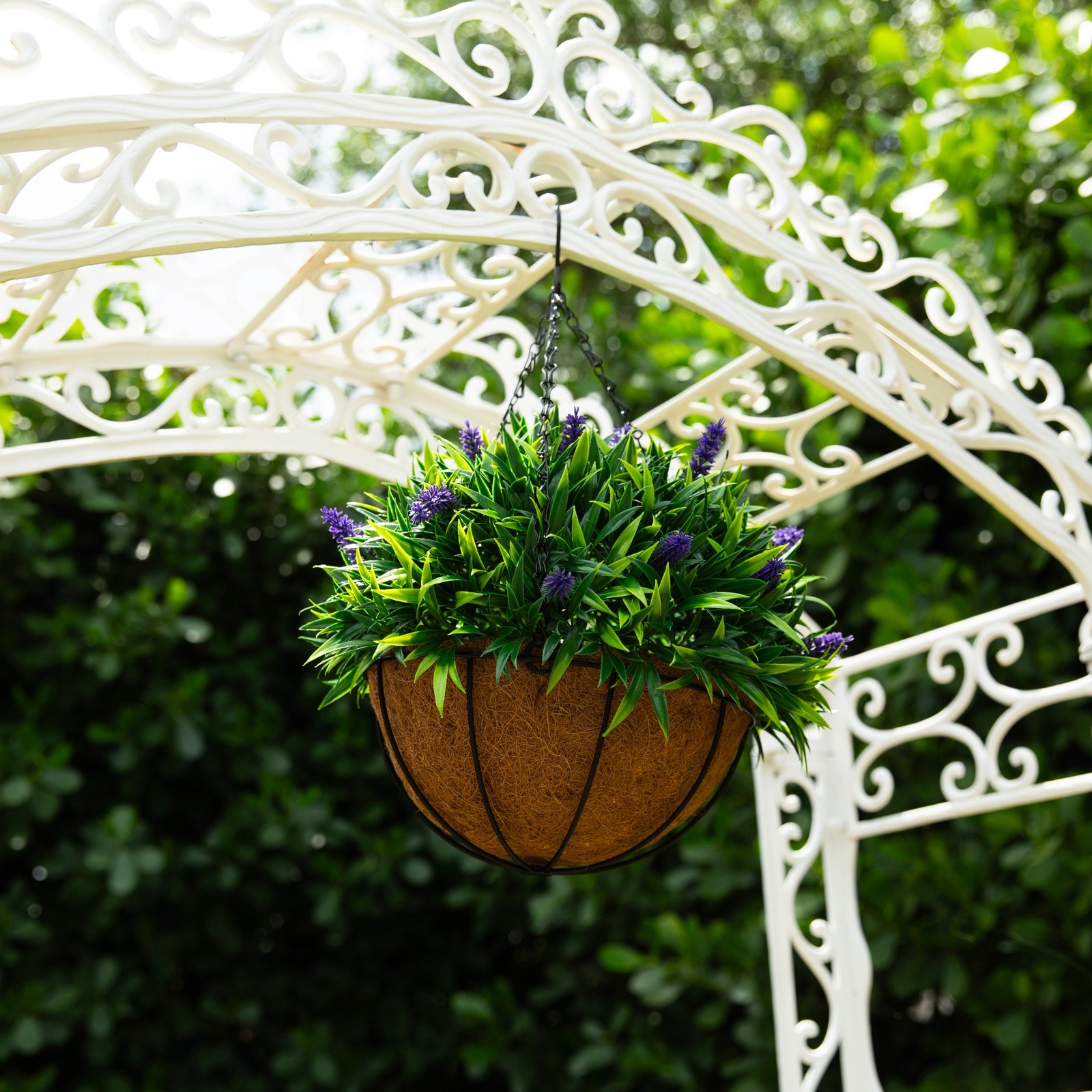 18-In UV Resistant Artificial Lavender Hanging Basket Indoor Outdoor Decor