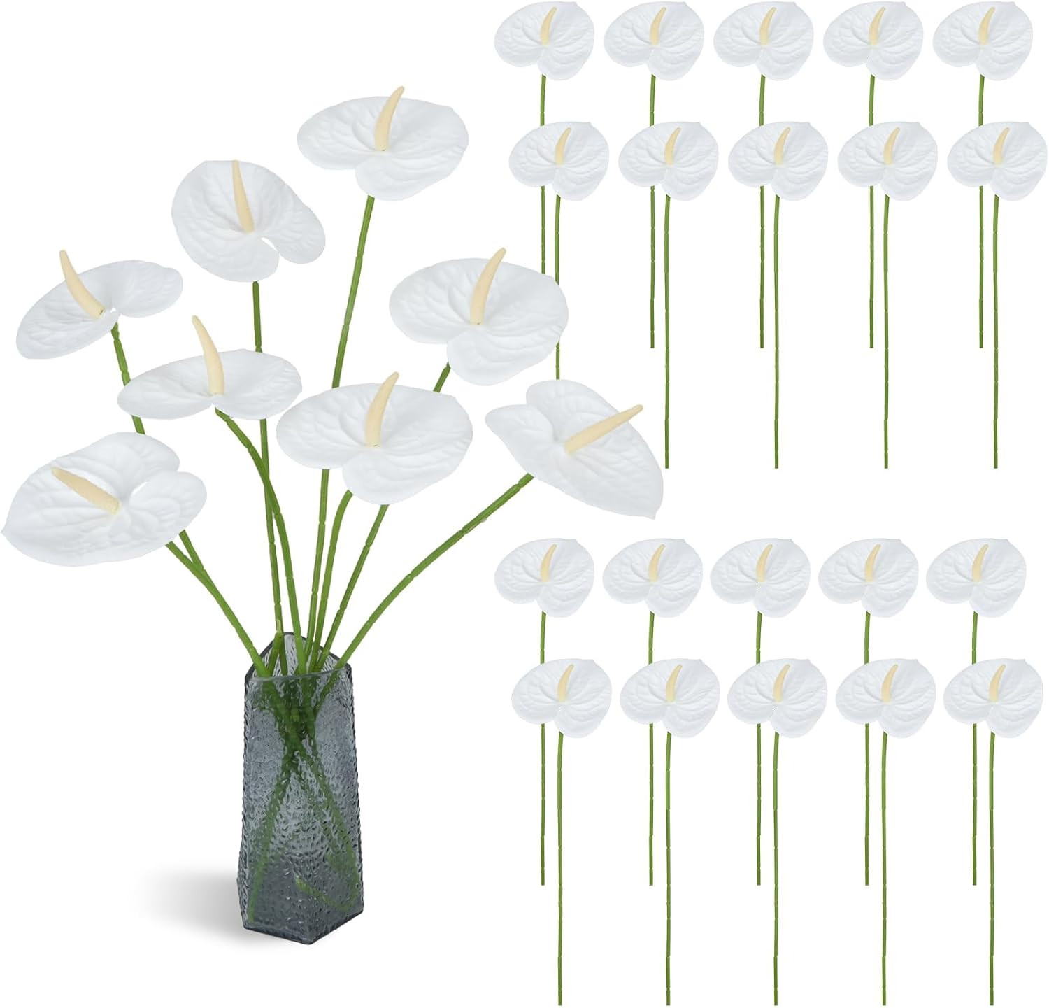 20 Pcs White Faux Anthurium Flowers for DIY Wedding & Home Décor