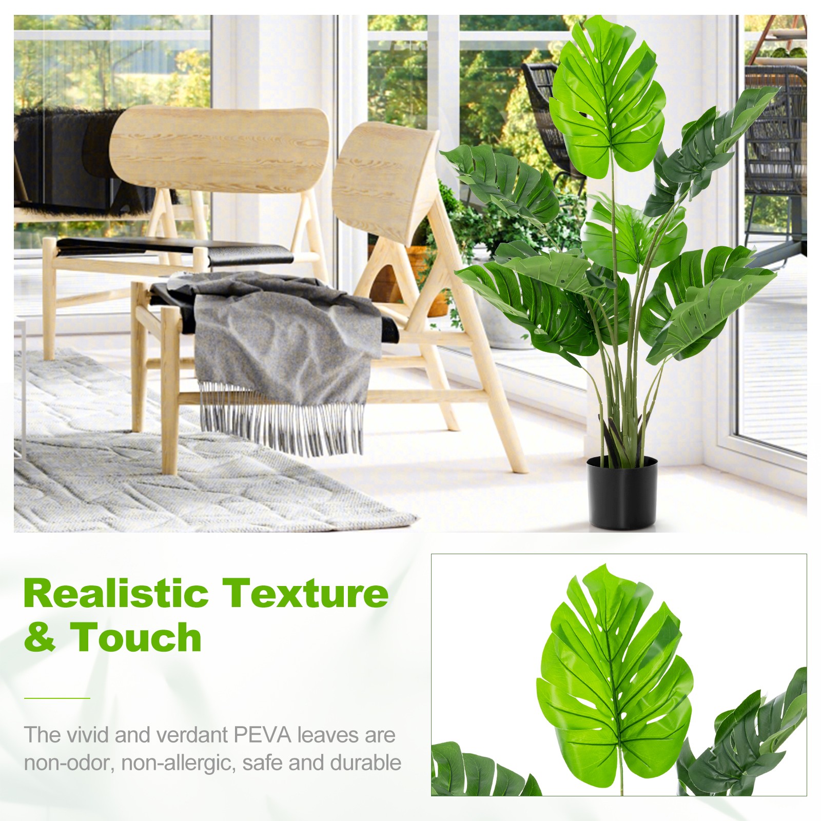 Costway 4FT Artificial Monstera Deliciosa Plant Fake Palm Tree Indoor Outdoor