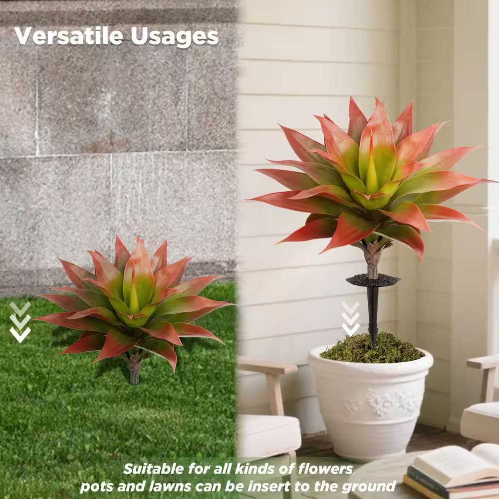 Artificial Agave Plant Outdoor Faux Succulent Garden Decor Red Green Set 2