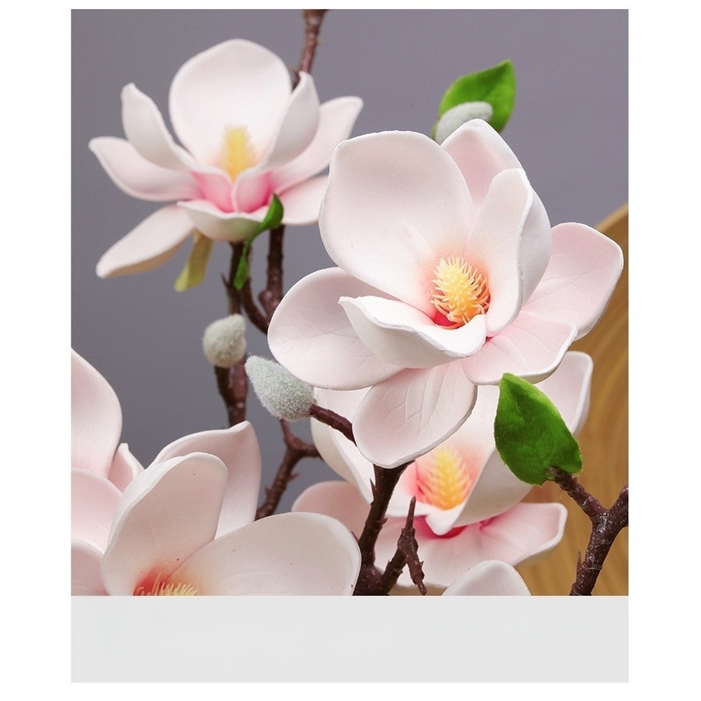 Realistic Looking Magnolia Fake Flowers 51cm Length with Soft Touch EVA Petals