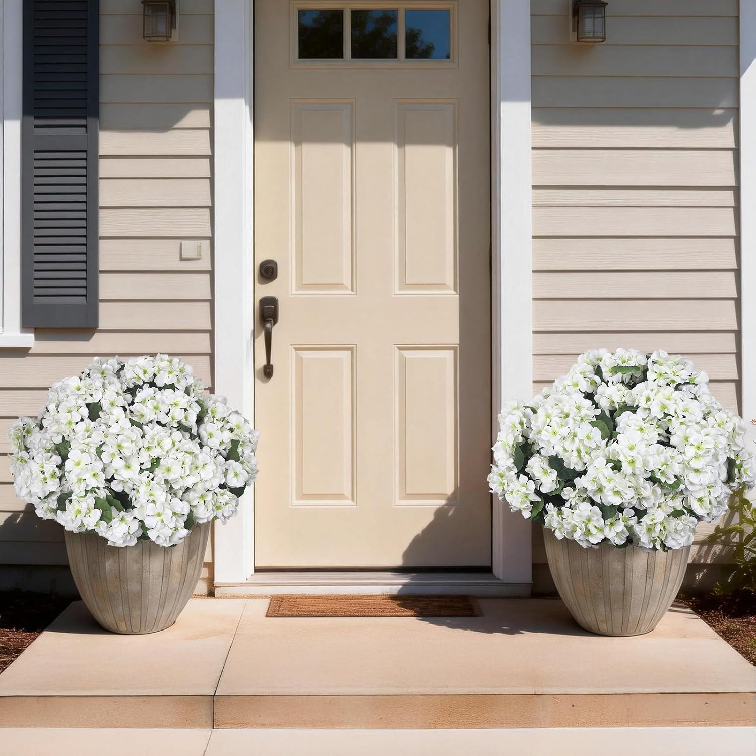 12 Pcs UV Resistant White Faux Geraniums for Outdoor Decor and Planters