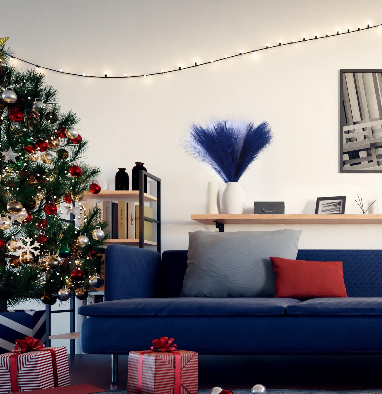 6 PCS 17.7 Inch Blue White Faux Pampas Grass Artificial Party Home Decoration