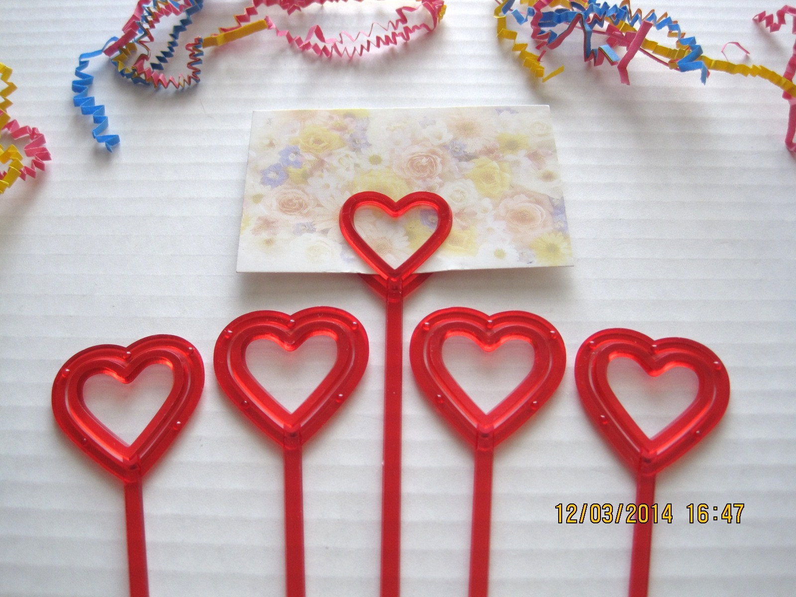 Floral Picks HEART, BUTTERFLY, STAR 12″ Pink, Red, Orange, Card Holders 12/Pk!